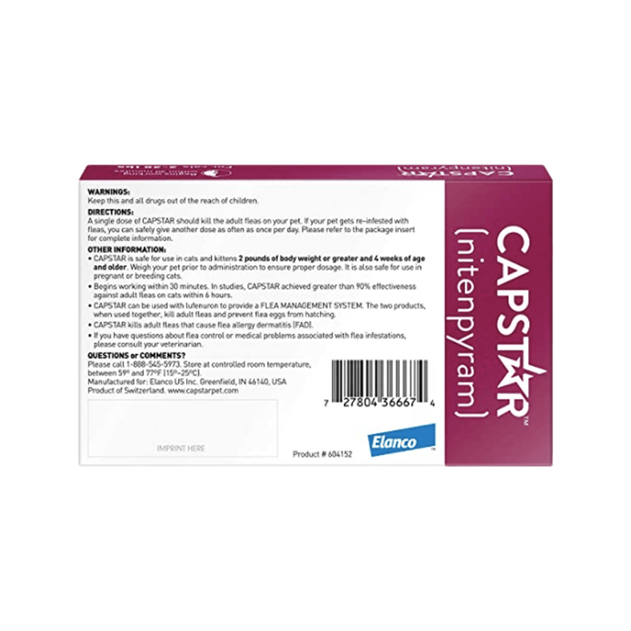 Capstar 6 pack for cats back of box