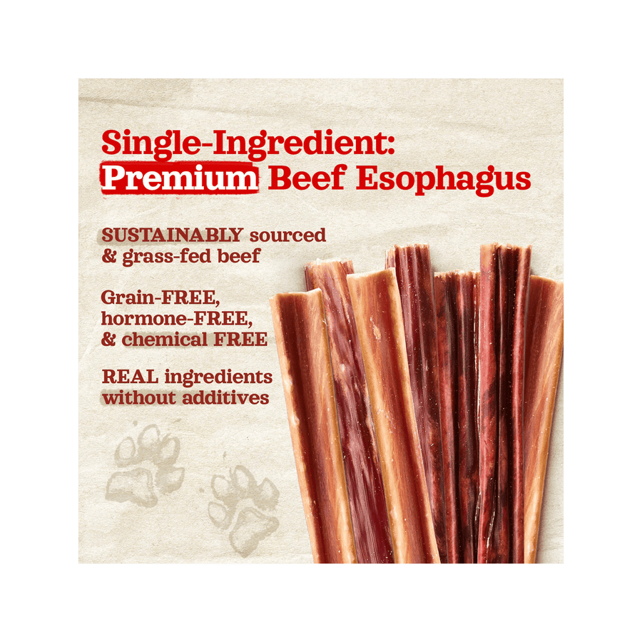Single ingredient premium beef esophagus. Sustainably sourced and grass fed beef. Grain-free and hormone-free. Real ingredients without additives. 