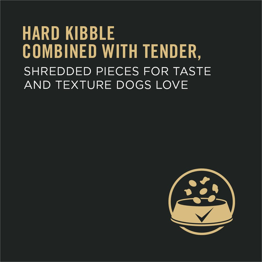 Infograph Hard Kibble combined with tender, shredded pieces for taste and texture dogs love