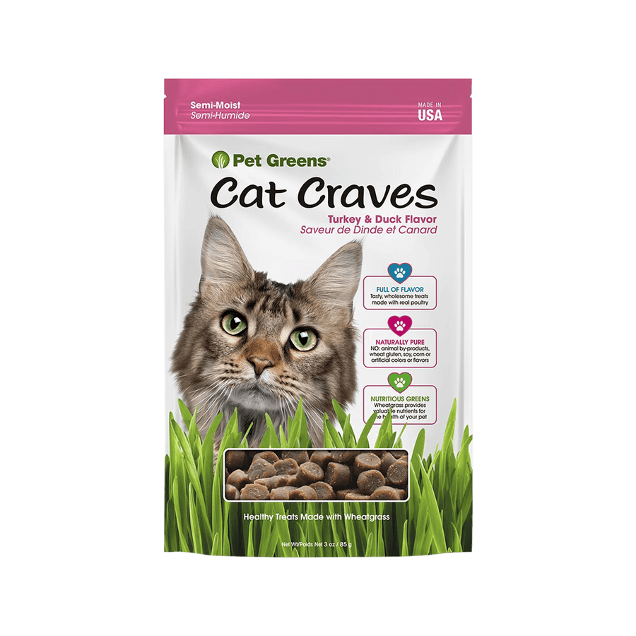 Pet Greens Cat Craves Semi Moist Wheatgrass Treats, Turkey & Duck Flavor, 3 Oz